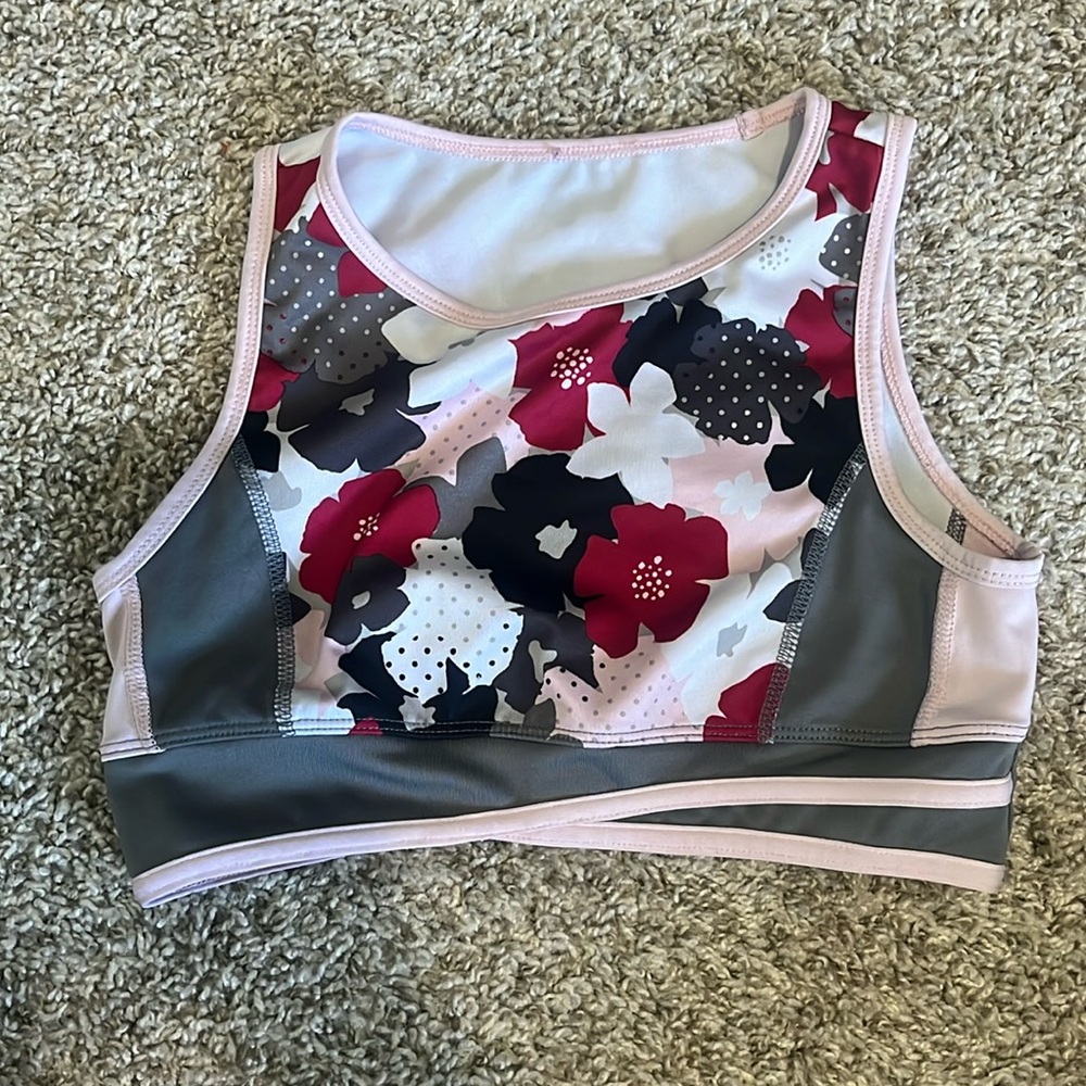 pink and gray with colored flowers sport bras never worn